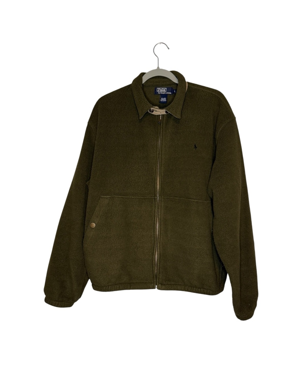 Polo by Ralph Lauren Olive Fleece Zip Jacket Vintage 90s Size Large